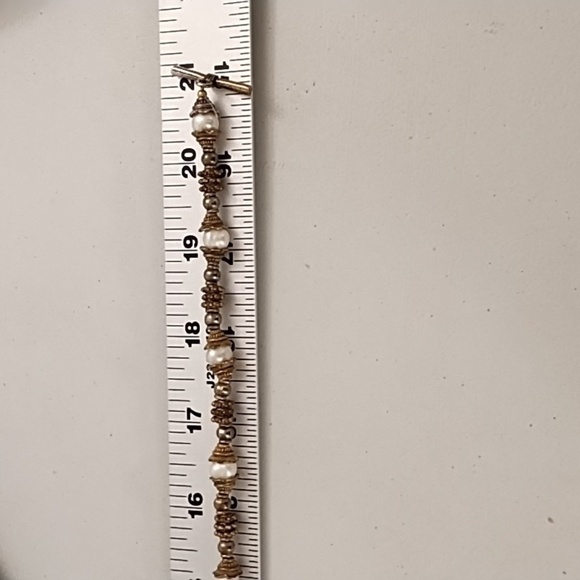 Vintage Antique Gold, Brass & Pearl Beaded Necklace With Toggle Clasp - Picture 8 of 9